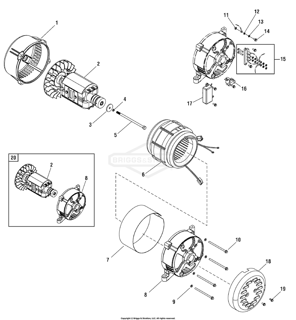 Alternator (030395 030396 030397) Diagram and Parts List for 038029-00  Briggs and Stratton Generator